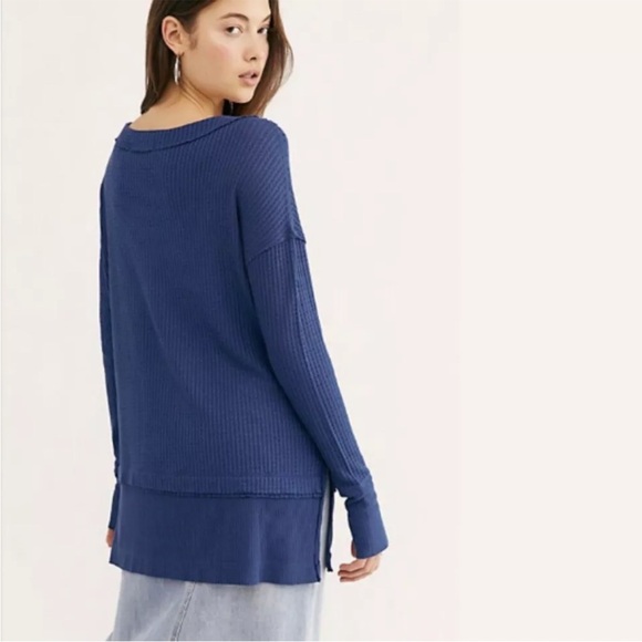 Free People We The Free North Shore Thermal Tunic Blue Sweater Women’s Size XS - Picture 2 of 8